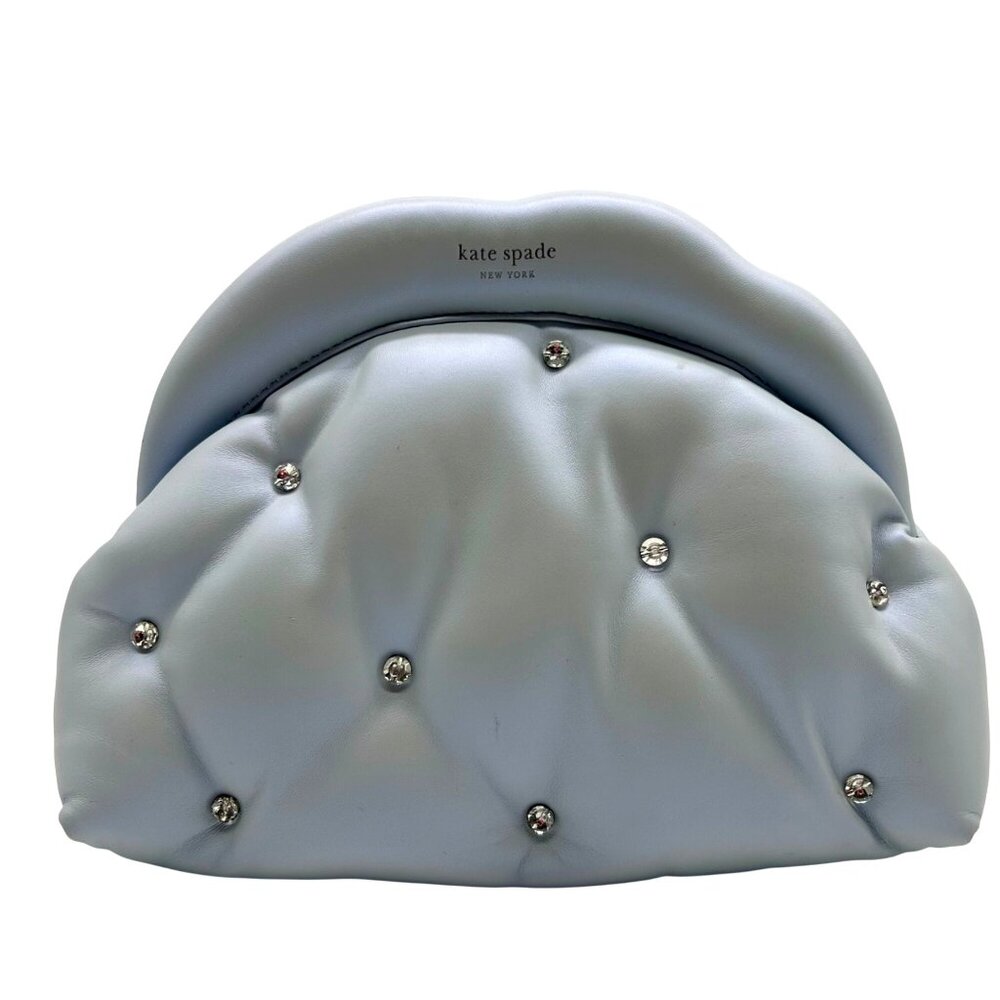 Kate Spade Light Blue Pearlized Leather Quilted Cloud Crossbody Clutch